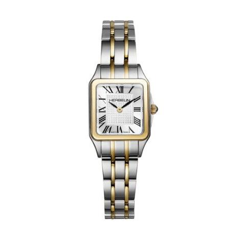 Herbelin Mini Luna Square Quartz Watch. Two Tone Stainless Steel and Gold Plate Bracelet