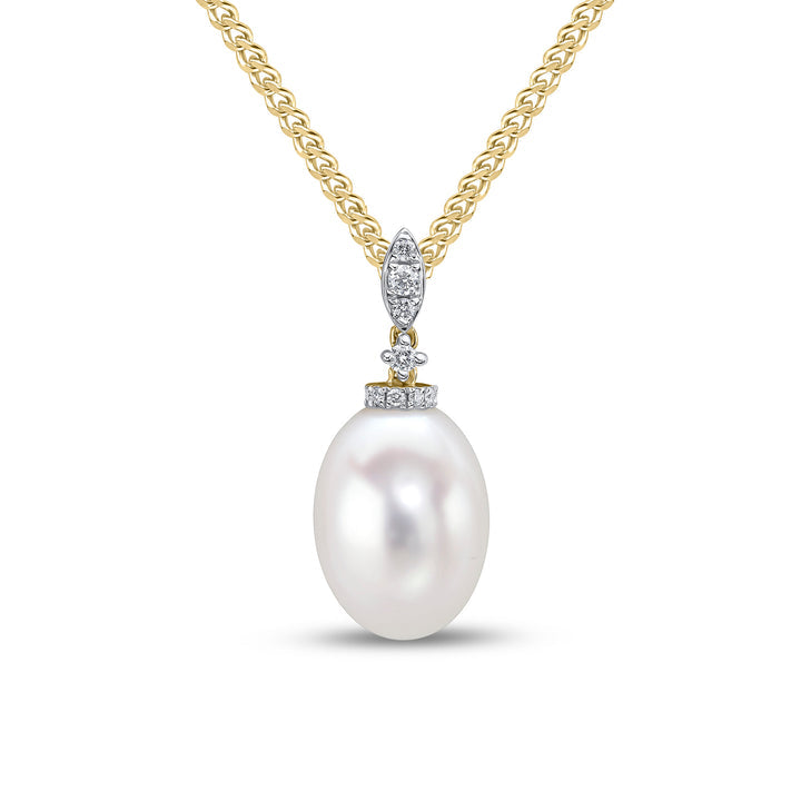 18ct Yellow Gold Pearl Drop Pendant with Diamond Bale