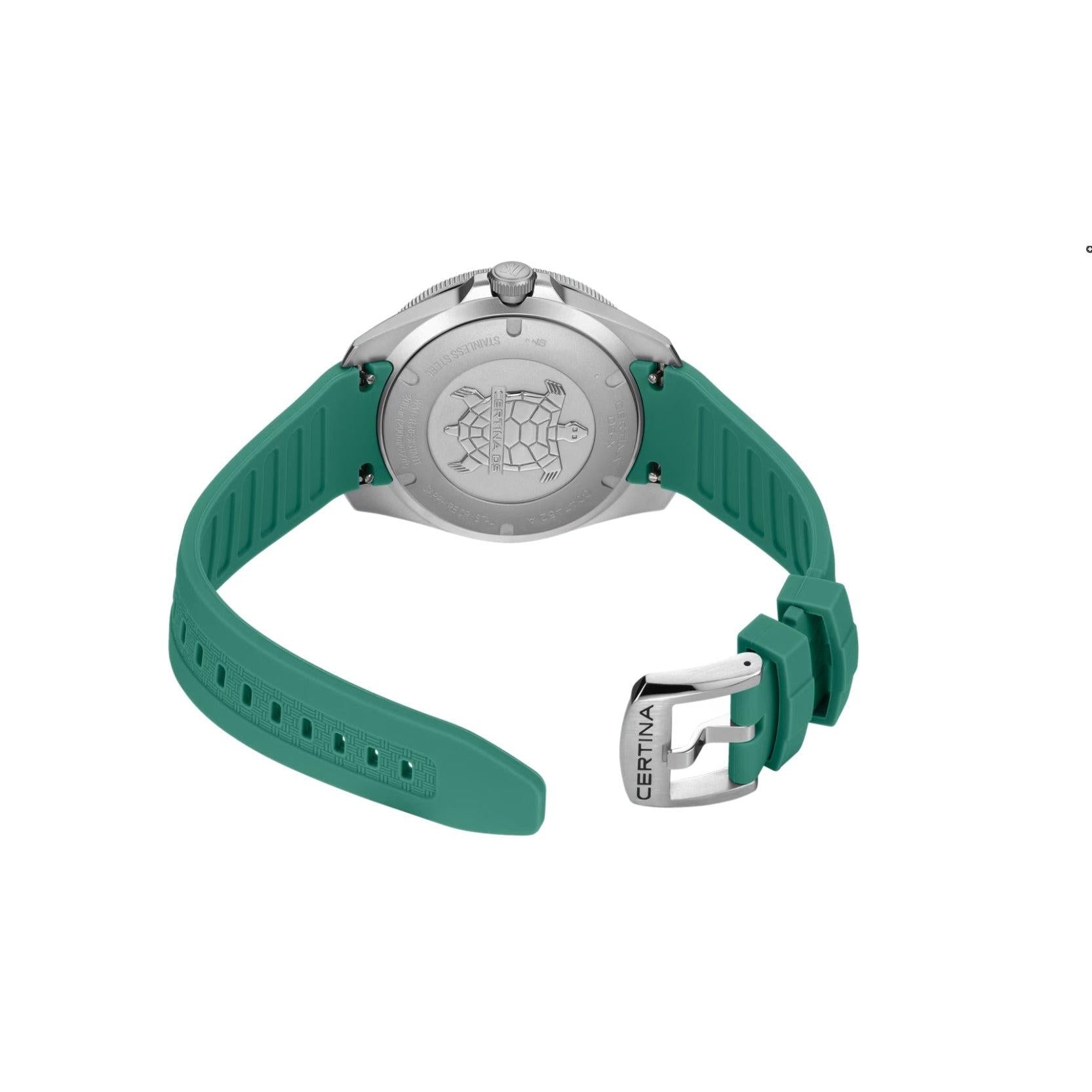Certina DS-X GMT Quartz Watch. Grey Dial Green Rubber Strap