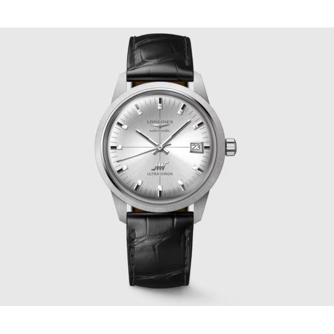 Longines Ultra-Chron Classic Automatic Watch. Silver Dial Black Strap.