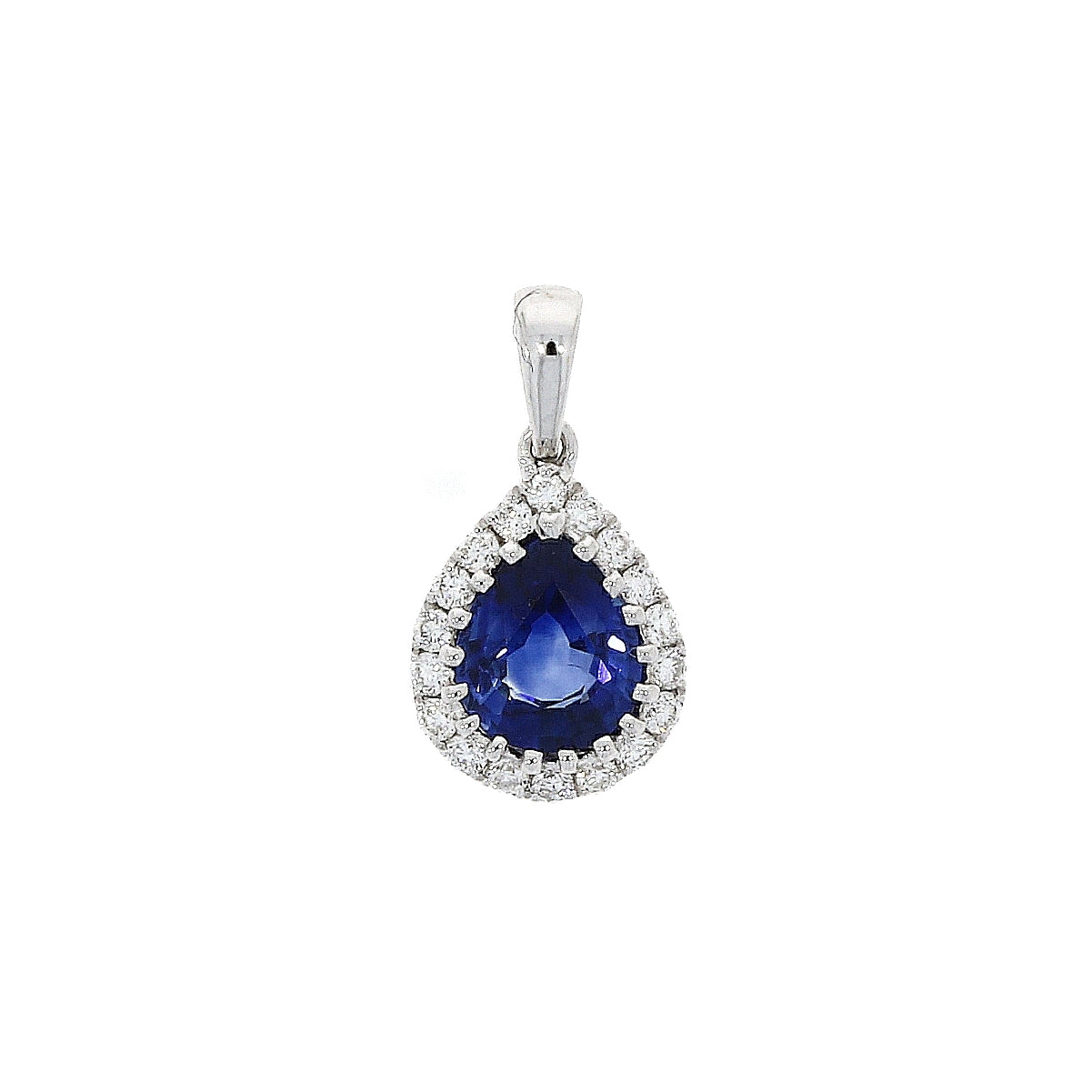18ct White Gold Sapphire and Diamond Pear Cluster Pendant