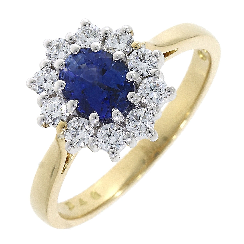 18ct Yellow and White Gold Oval Sapphire and Diamond Cluster Ring