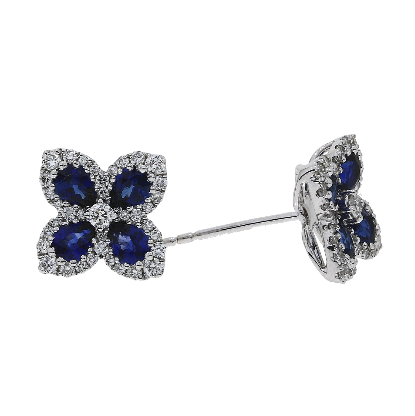 18ct White Gold Sapphire and Diamond Pear Flower Cluster Earrings