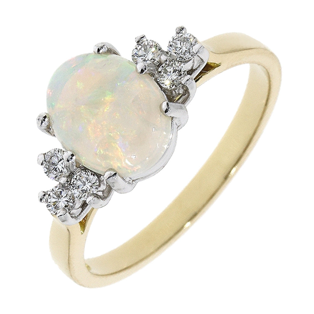 18ct Yellow Gold Oval Opal and Diamond 7 Stone Ring