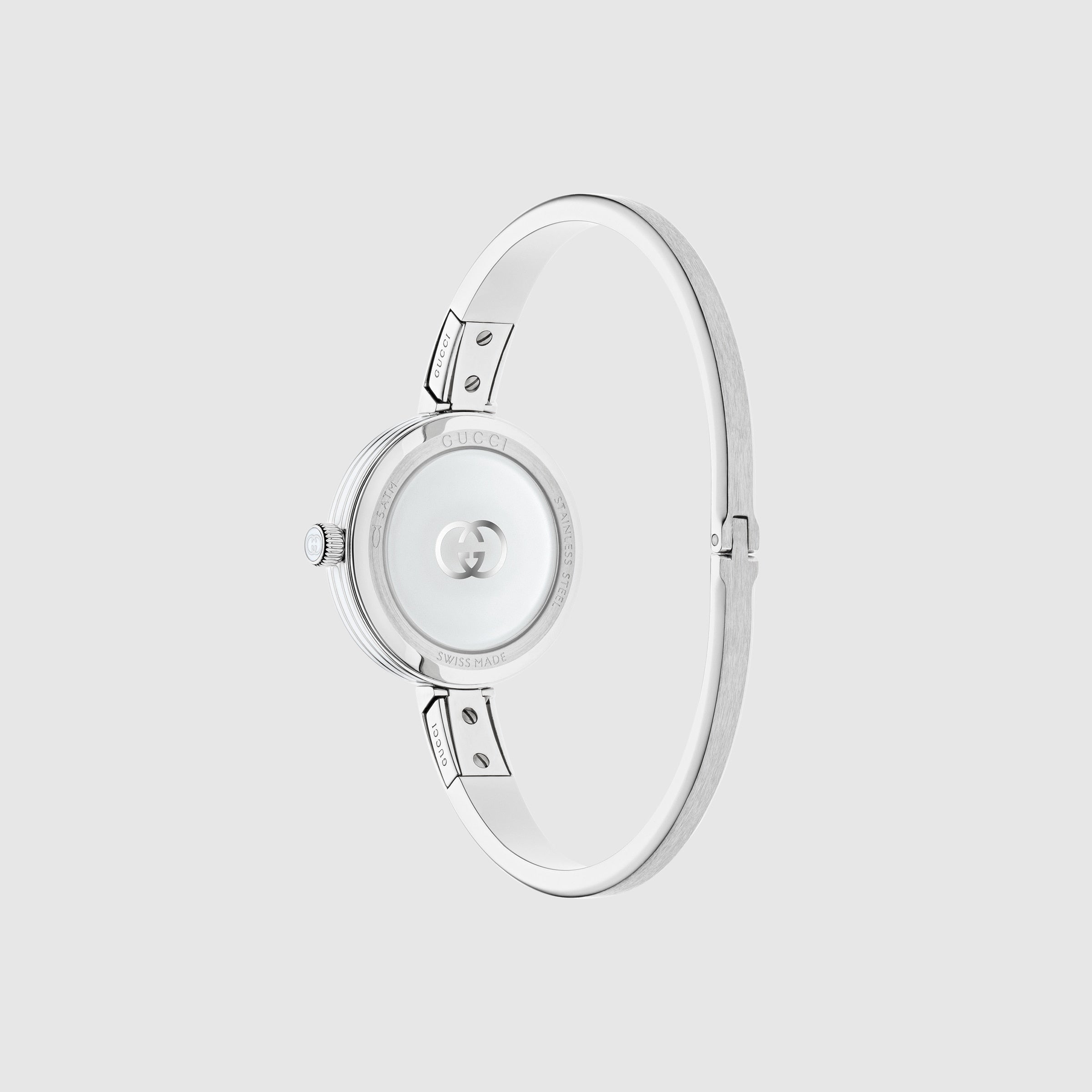 Gucci Model 2000 Quartz Watch. Pink Dial Stainless Steel Bangle Bracelet.