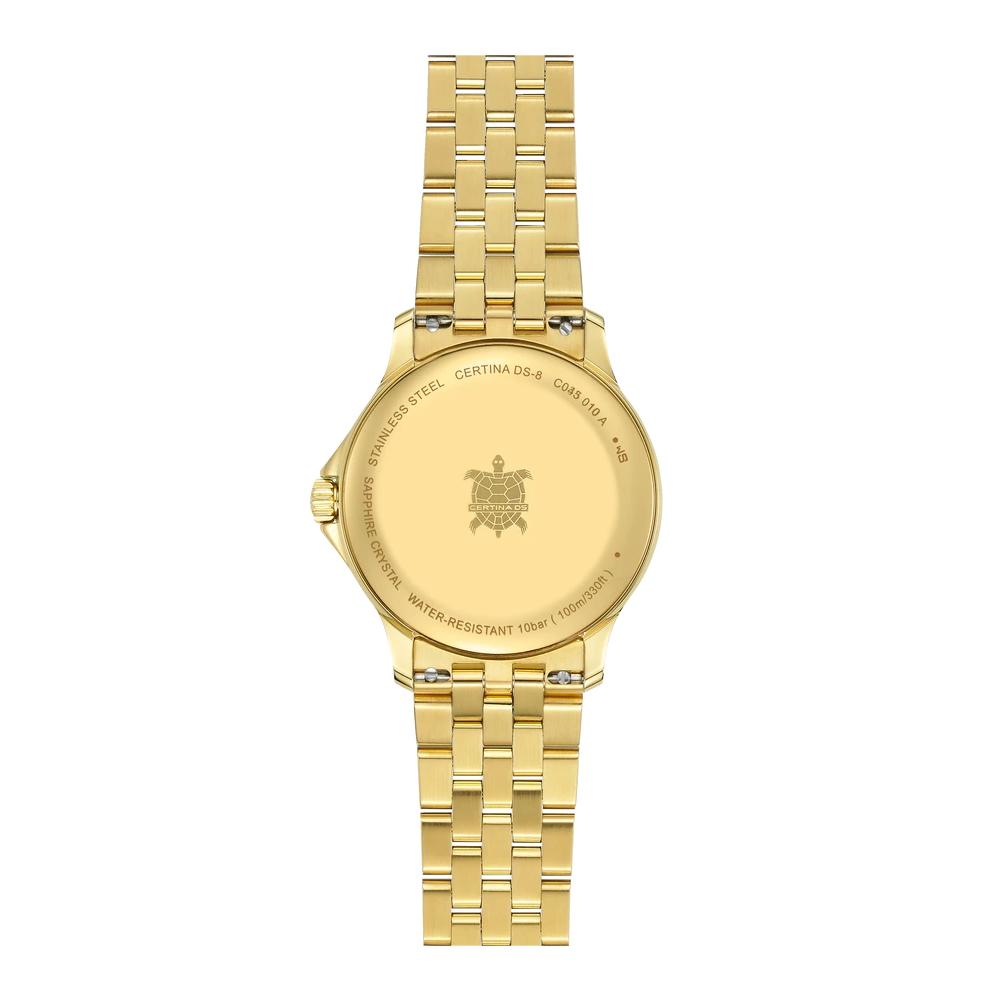 Certina DS-8 Lady 31mm Quartz Watch. Gold Dial Gold PVD Bracelet.