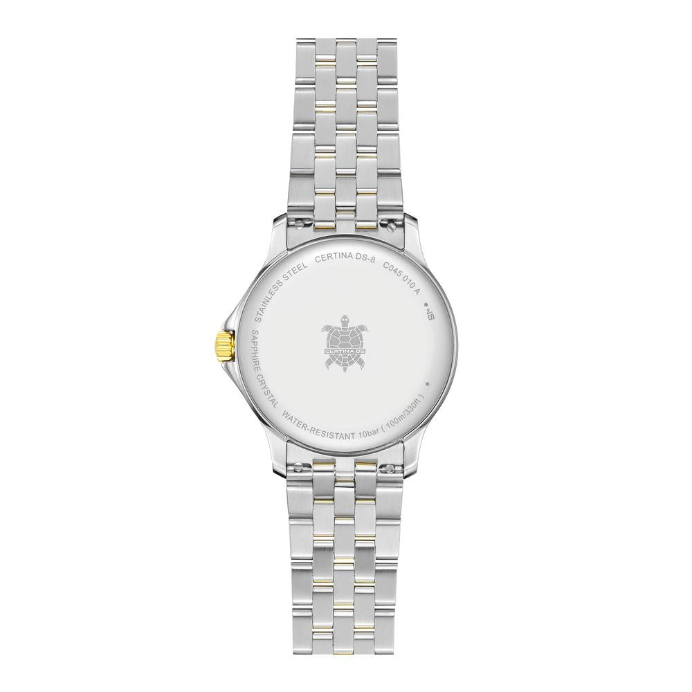 Certina DS-8 Lady 31mm Quartz Watch. White Dial, Gold PVD and Stainless Steel Bracelet.