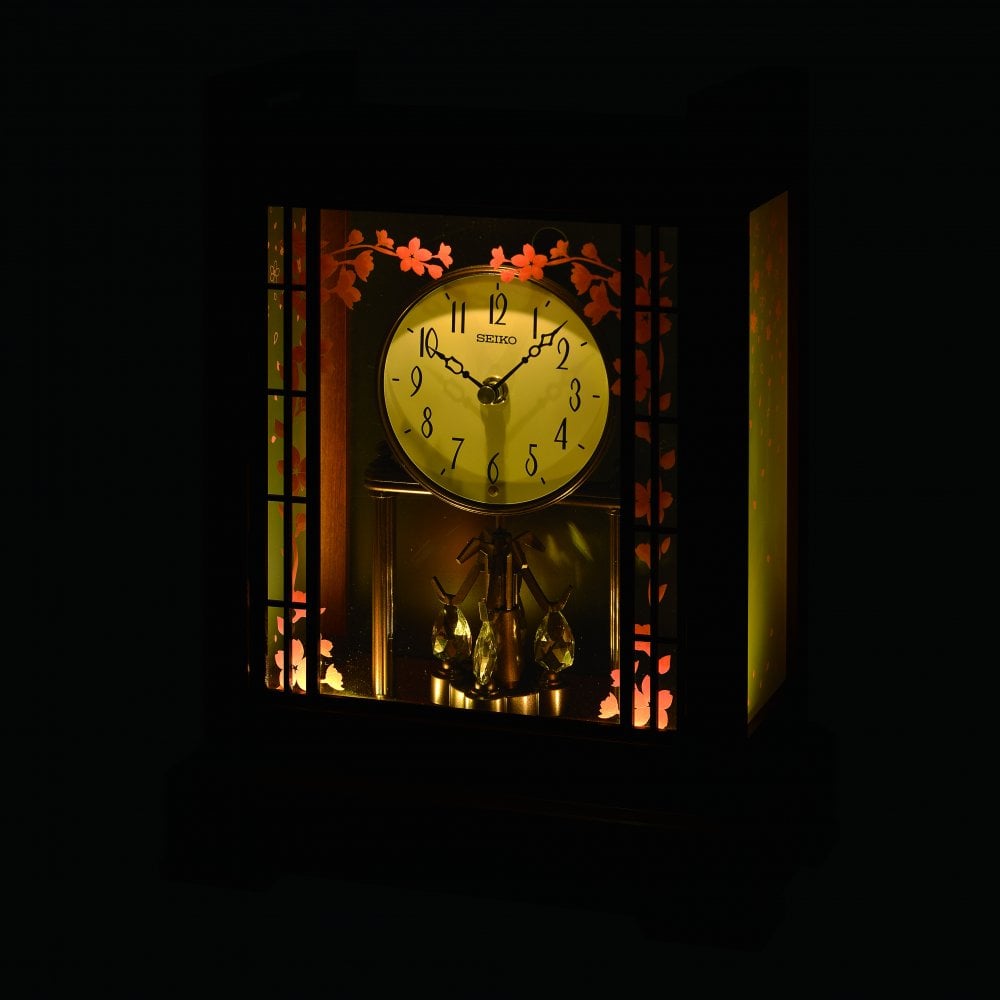 Seiko Sakura Bloom Decorative Wooden Mantle Clock.