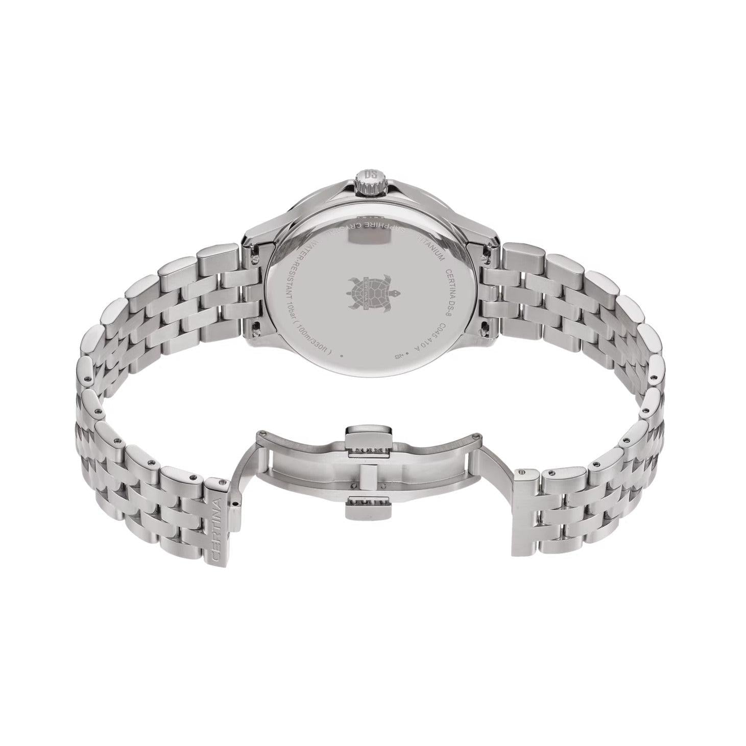 Certina DS-8 Quartz Watch. Blue Dial Titanium Bracelet.