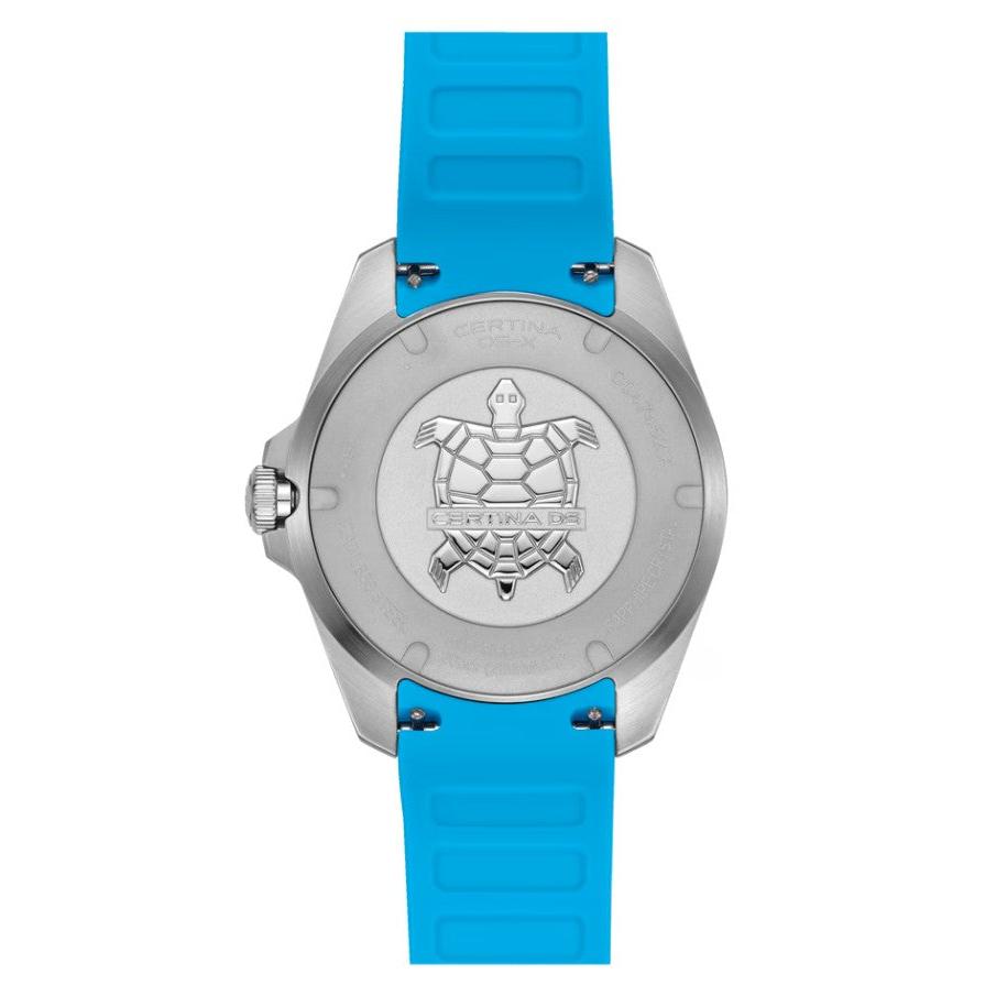 Certina DS-X GMT Quartz Watch. White Dial, Blue/Orange Bezel, Blue Rubber Strap.