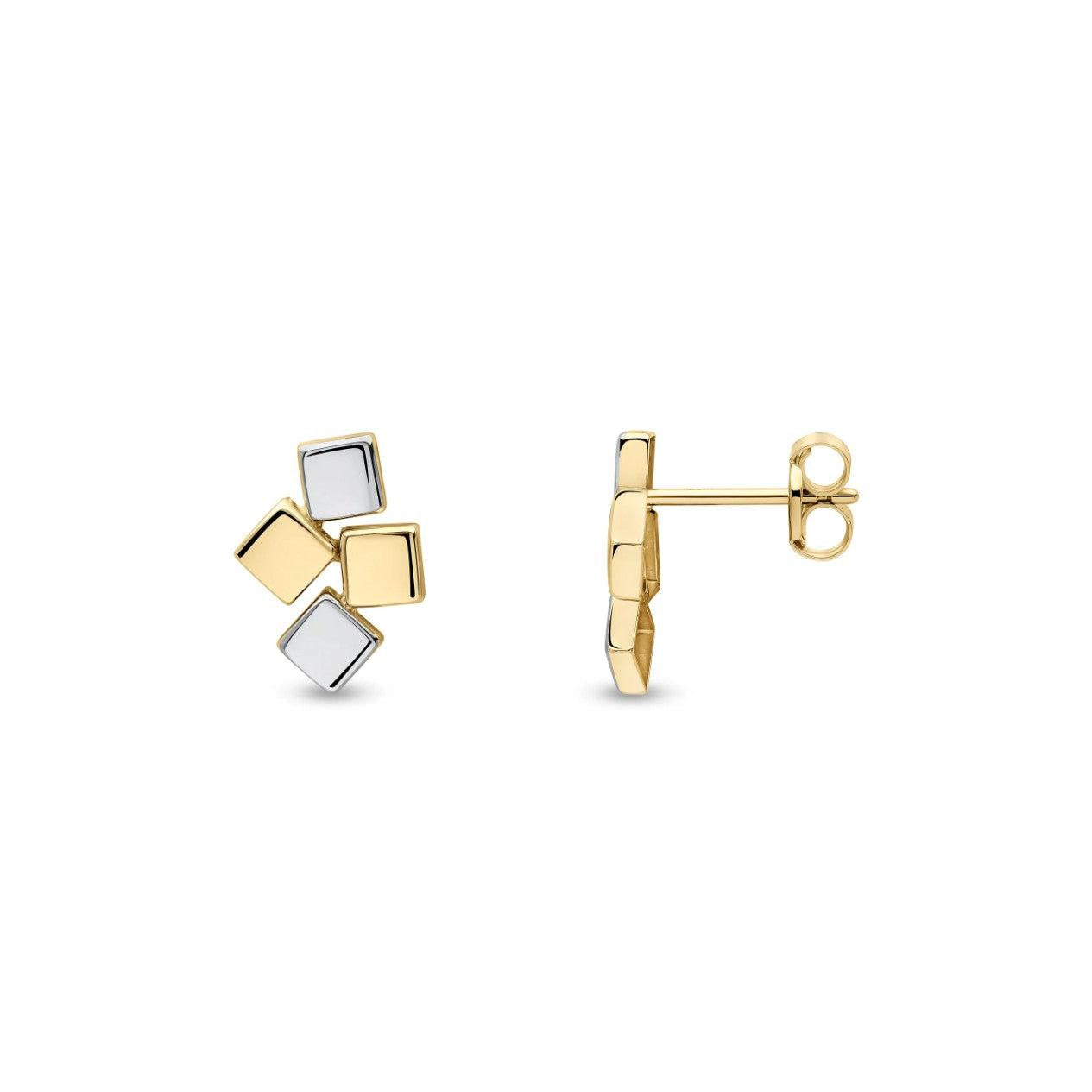 9ct Yellow and White Gold 2 Tone Building Blocks Stud Earrings