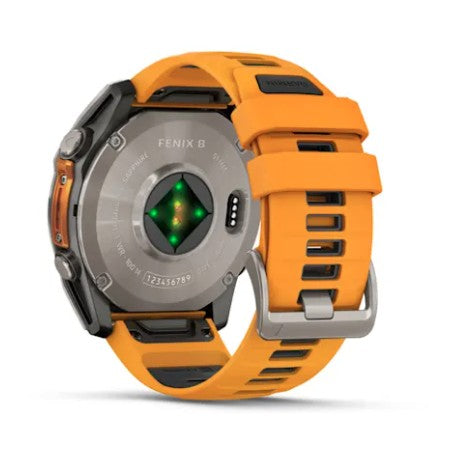 Garmin Fenix 8- 51mm AMOLED Sapphire, Titanium with Spark Orange/ Graphite Silicone Band
