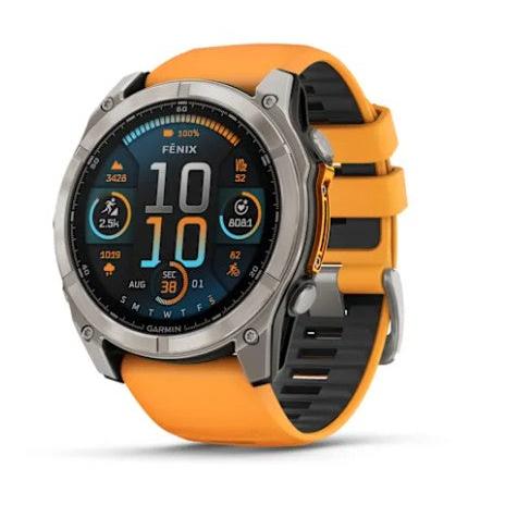 Garmin Fenix 8- 51mm AMOLED Sapphire, Titanium with Spark Orange/ Graphite Silicone Band