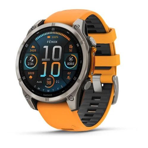Fenix 8 47mm AMOLED Sapphire, Titanium with Spark Orange/ Graphite Silicone Band