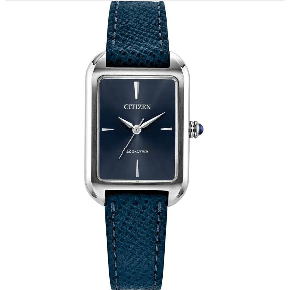 Ladies Classic Eco Drive Watch. Blue Dial Blue Leather Strap.