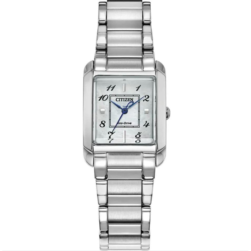 L Bianca Eco Drive Watch. Mother of Pearl Dial, Stainless Steel Bracelet
