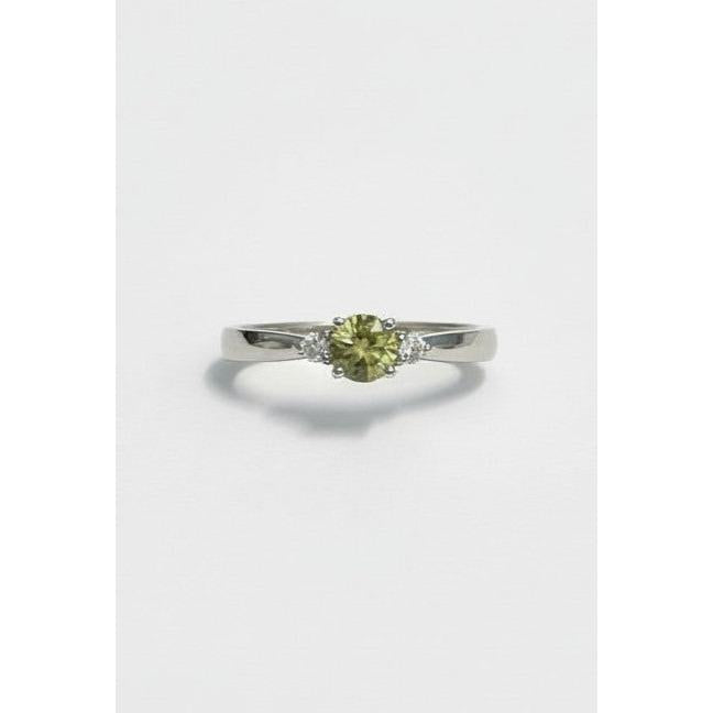 Platinum Colour Change Green Sapphire & Diamond Trilogy Ring