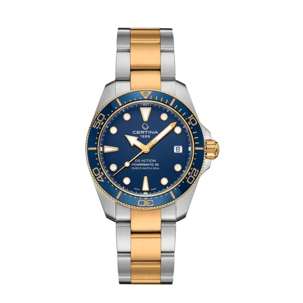 Certina DS Action Diver Powermatic 80 Automatic Watch. Blue Dial, Stainless Steel And Gold PVD Two T