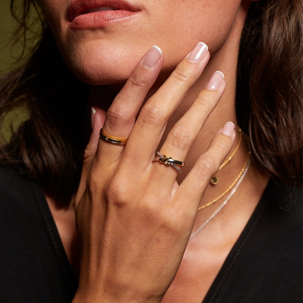 Hot Diamond Silver Coupled Two Tone Ring