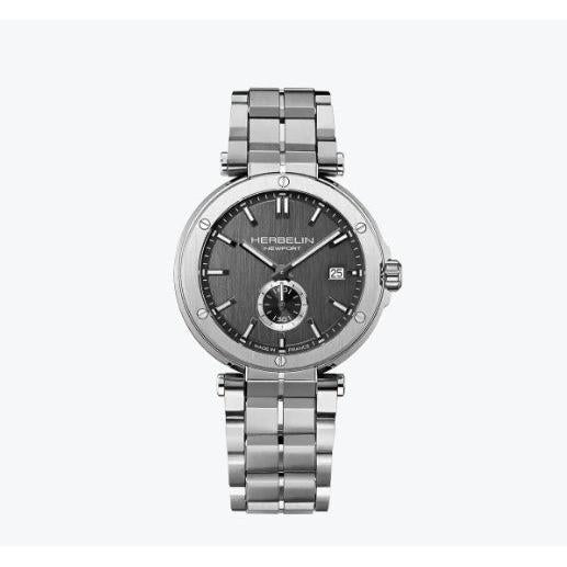 Herbelin Newport Quartz Watch. Black Dial Stainless Steel Case and Bracelet.