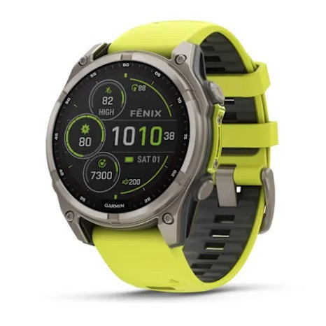 Garmin Fenix 8- 47mm Solar Sapphire, Titanium with Amp Yellow/ Graphite Silicone Band
