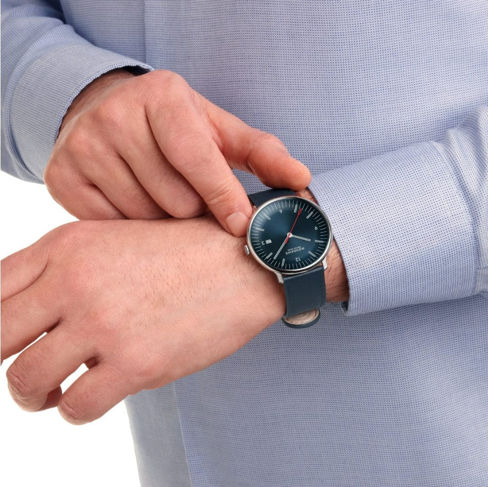 Mondaine Doppio Quartz Watch Two Strap Set. Blue Dial