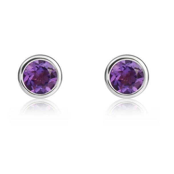 9ct White Gold Amethyst Rubover Stud Earrings
