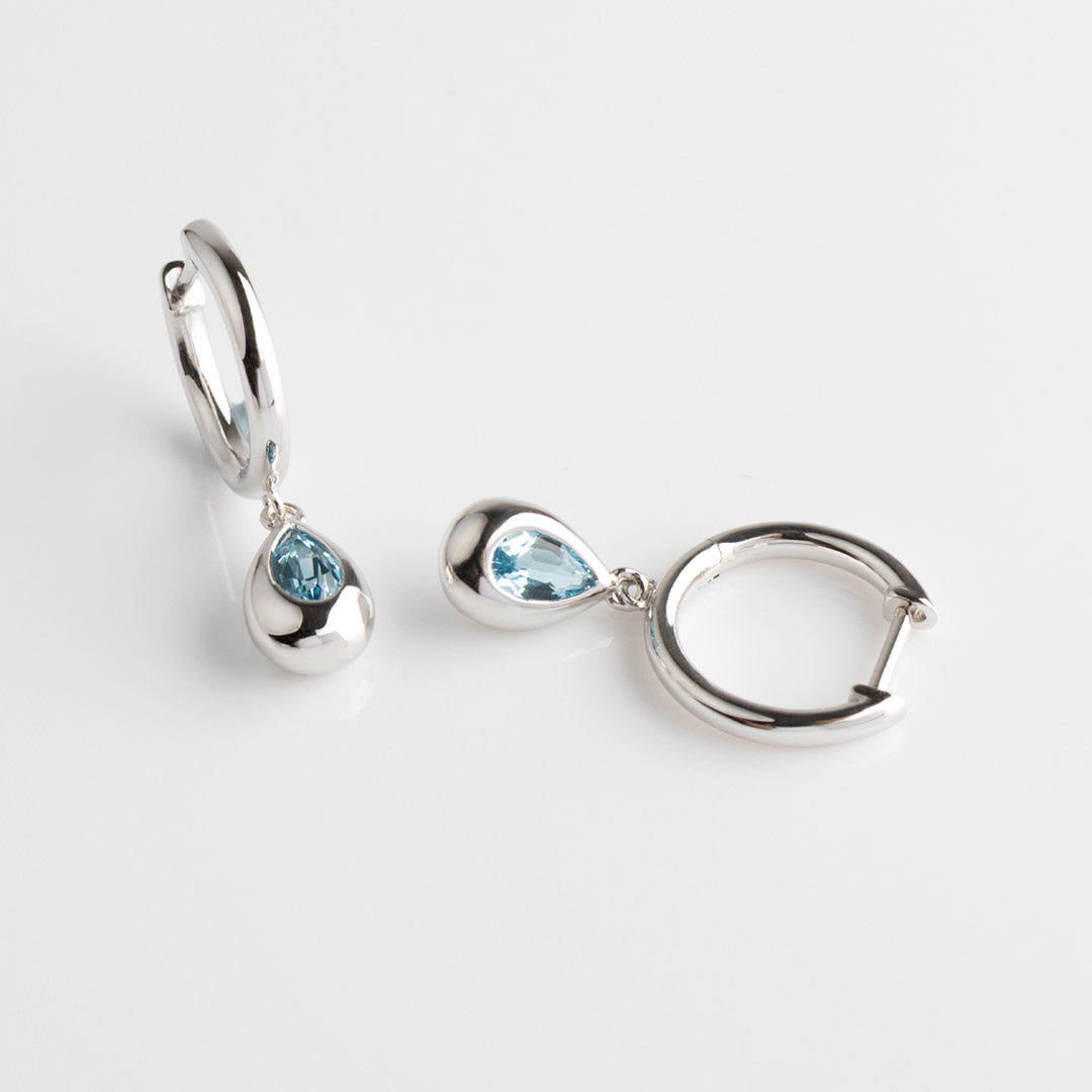 Kit Heath Silver Coast Pebble Swiss Blue Topaz Hoop Earrings