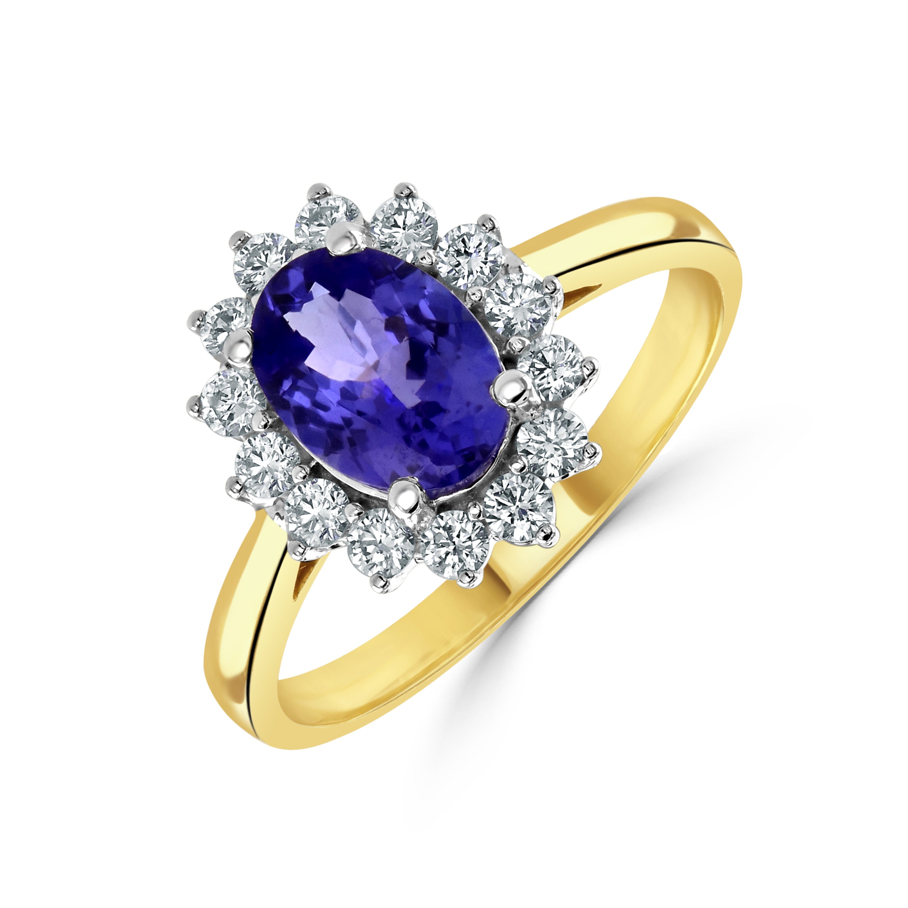 18ct white gold oval tanzanite and diamond claw set ring