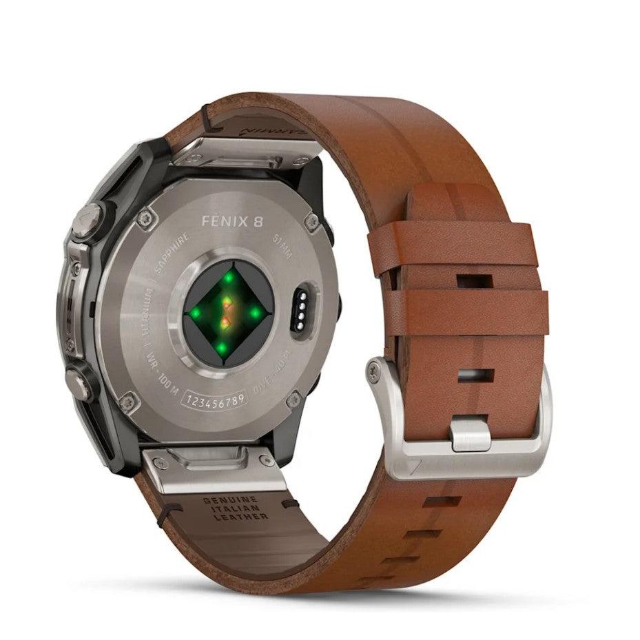 Fenix 8 51mm Amoled Smart Watch. Sapphire, Titanium with Chestnut Leather Band