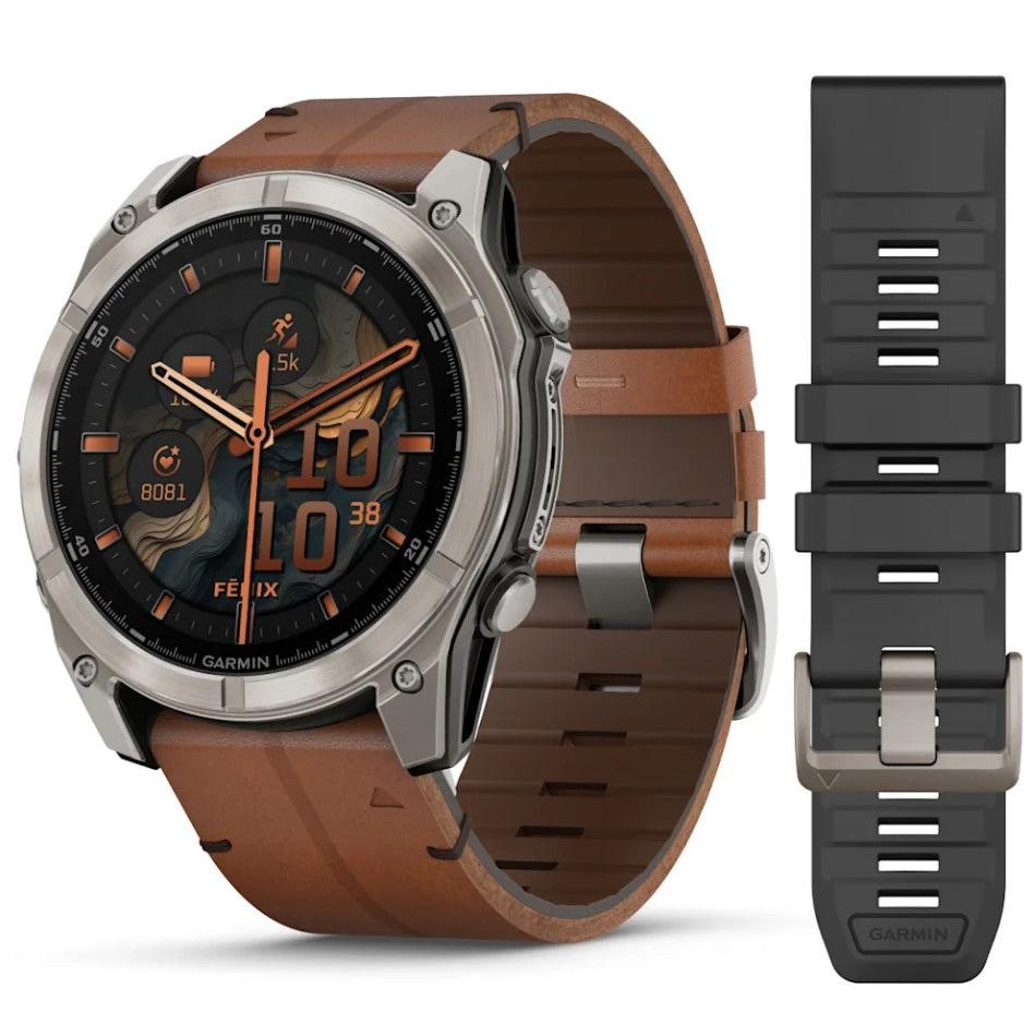 Fenix 8 51mm Amoled Smart Watch. Sapphire, Titanium with Chestnut Leather Band