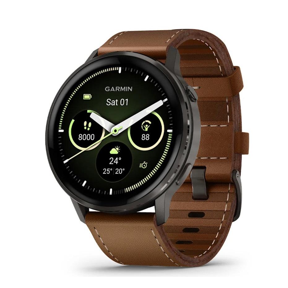 Garmin Venu 4 45mm Smart Watch. Slate with Black Silicone Band and Brown Leather Band