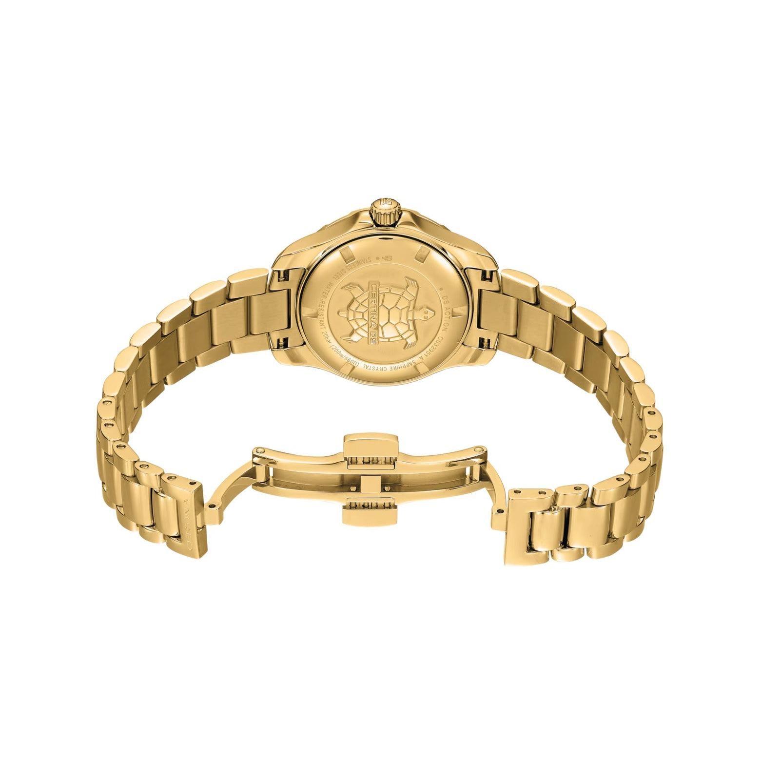 DS Action Lady 29mm Quartz Watch. Mother of Pearl Dial Stainless Steel Gold PVD Bracelet.