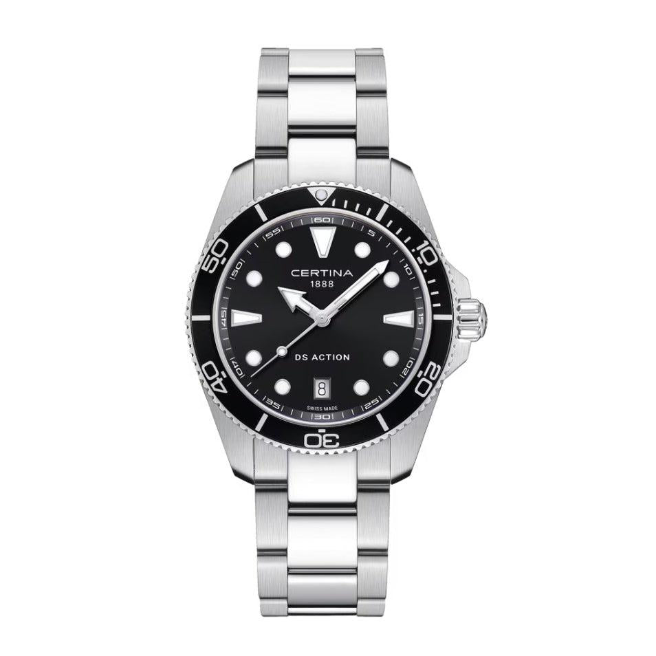 DS Action 40mm Quartz Watch. Black Dial Stainless Steel Bracelet.