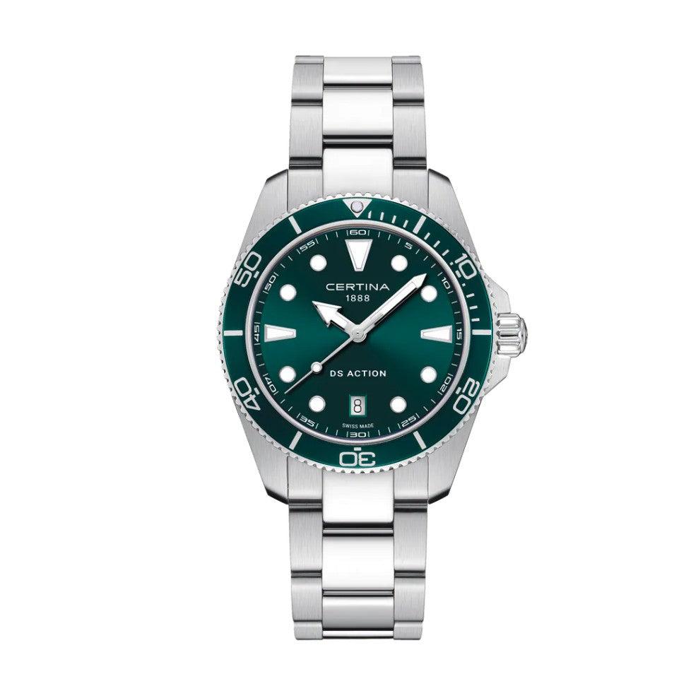 DS Action 40mm Quartz Watch. Green Dial Stainless Steel Bracelet.
