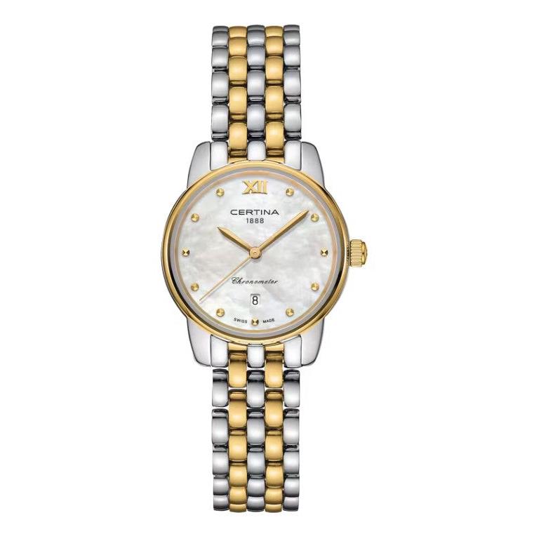 DS-8 Lady 27mm Quartz Watch. Mother of Pearl Dial, Two Tone Stainless Steel and PVD Bracelet