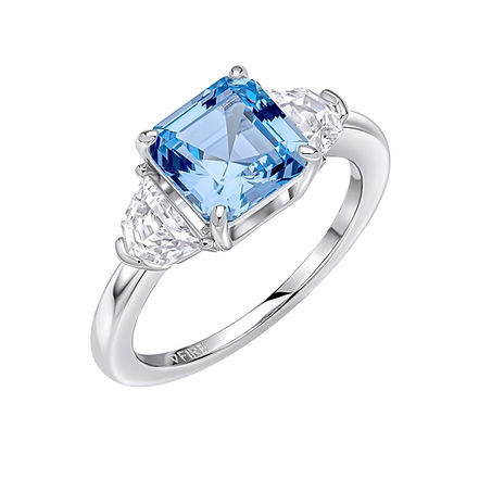 Square Cut Aquamarine Blue Zirconia Trilogy Ring