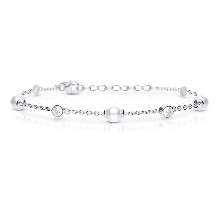 Alternating Shell Pearl and Zirconia Station Bracelet