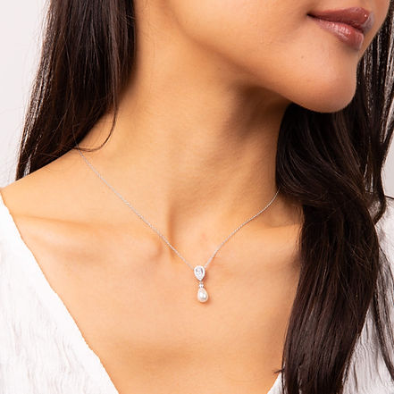 Teardrop Zirconia & Shell Pearl Drop Pendant Necklace
