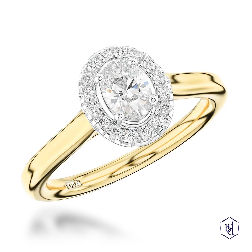 Skye Pure Oval Cut 18ct Yellow Gold Shank and Platinum Head Cluster Diamond