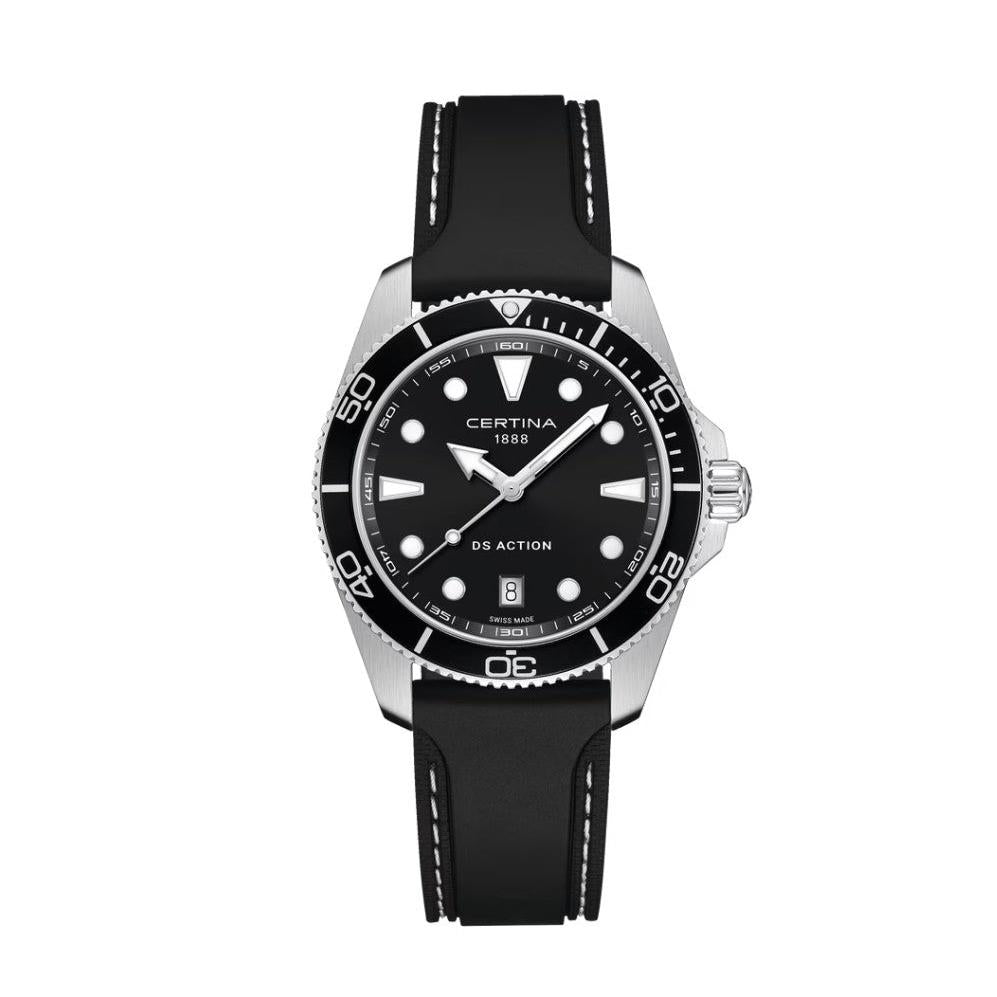 DS Action 40mm Quartz Watch. Black Dial Black Rubber Strap