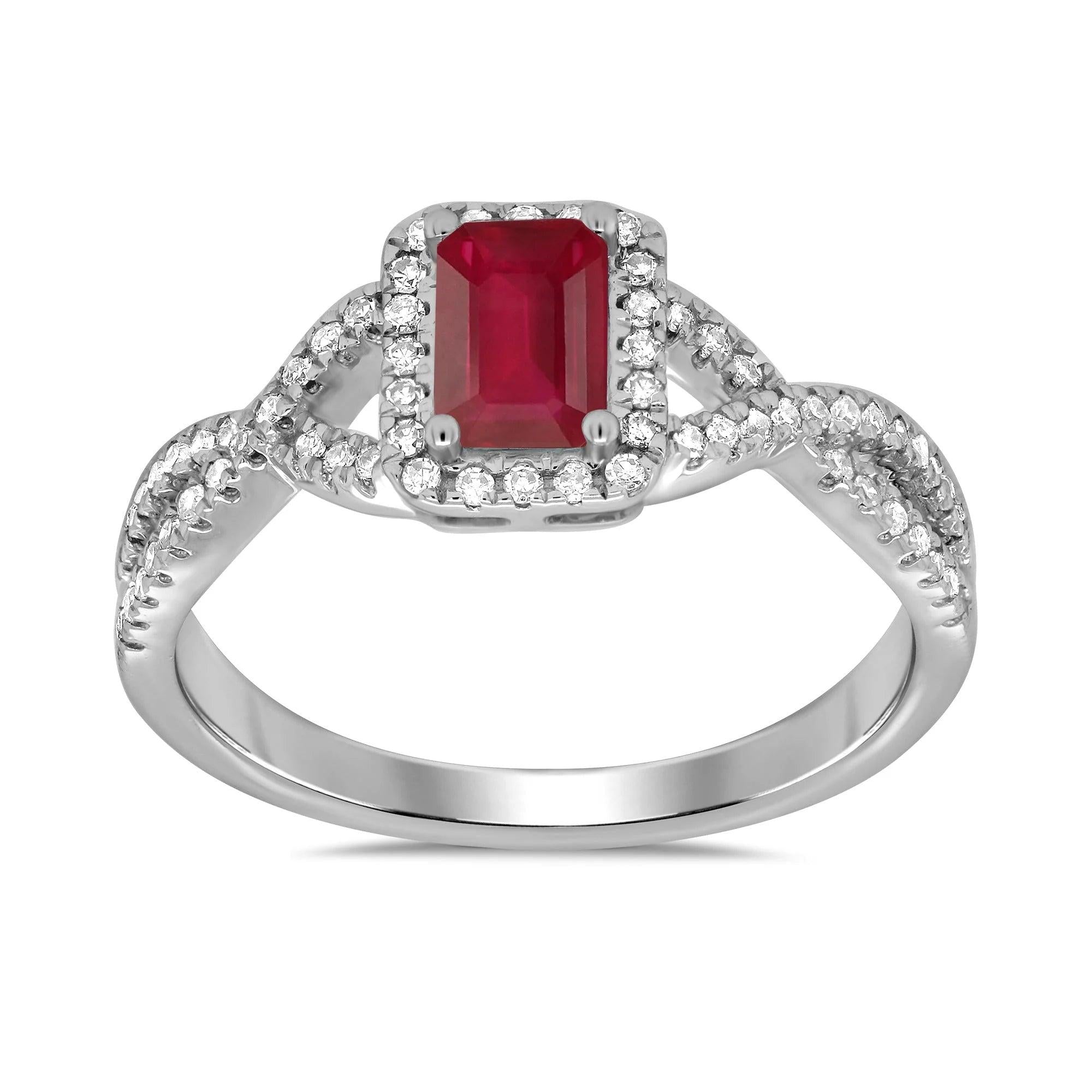 9ct White Gold Octagonal Ruby & Diamond Cluster Ring