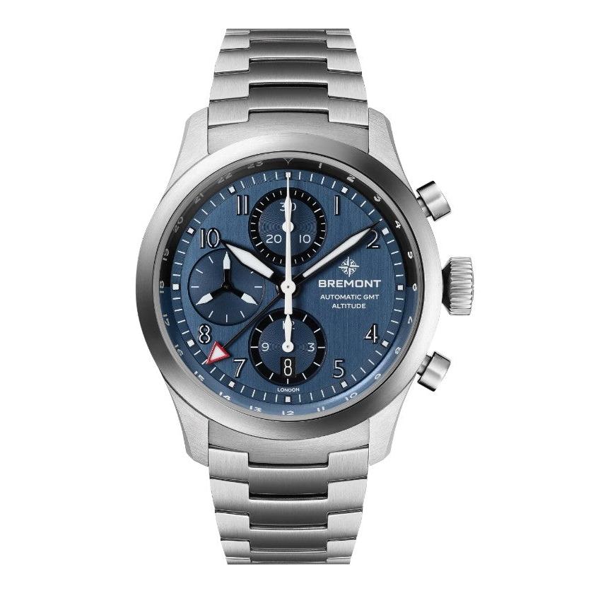 Altitude Chronograph GMT Automatic Watch. Blue Dial Stainless Steel Braclet.