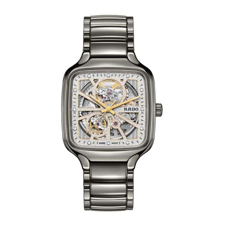 True Square Open Heart Sparkling Automatic Watch. Plasma High Tech Ceramic Bracelet.