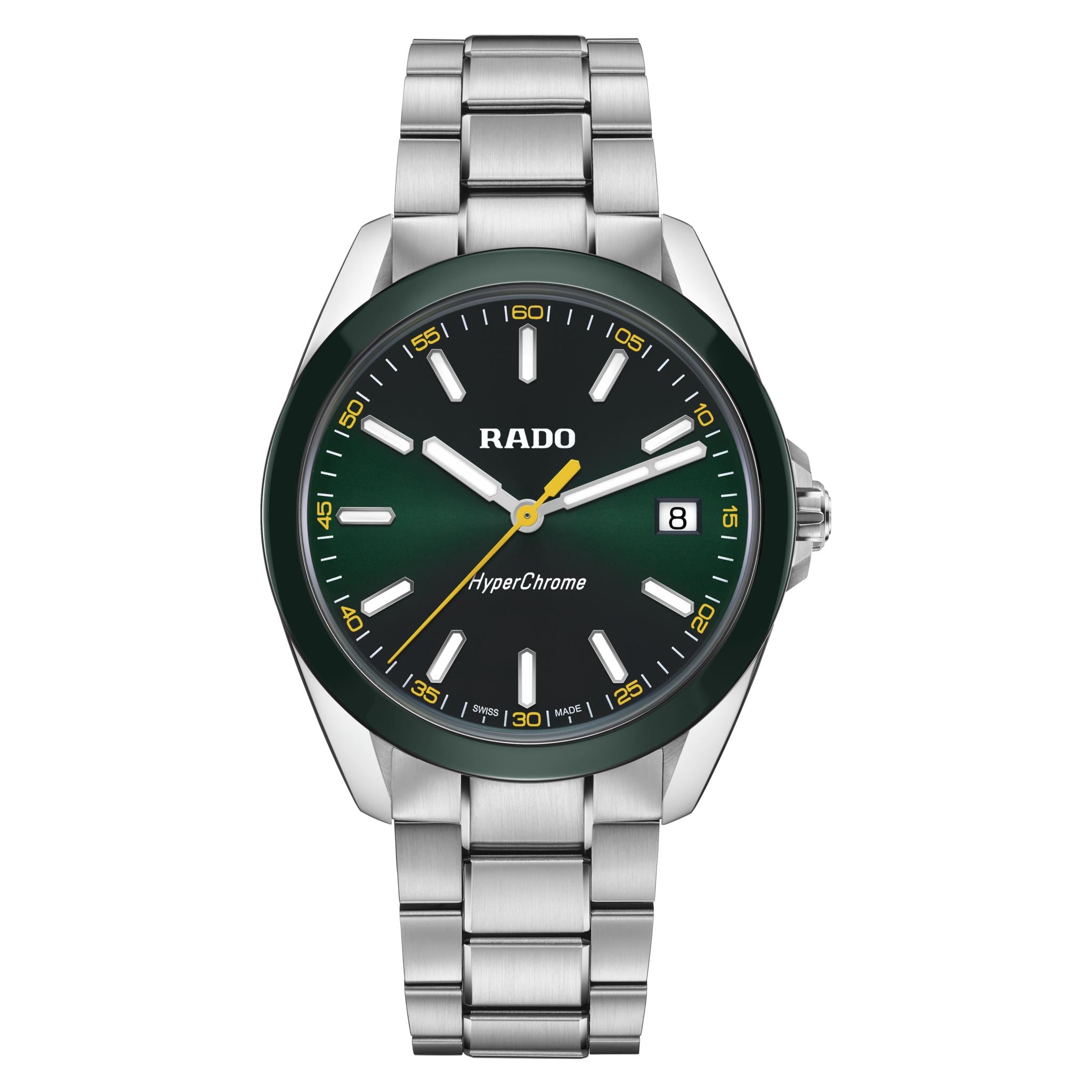 Rado Hyperchrome Quartz Watch. Green Dial Gold PVD Bracelet.