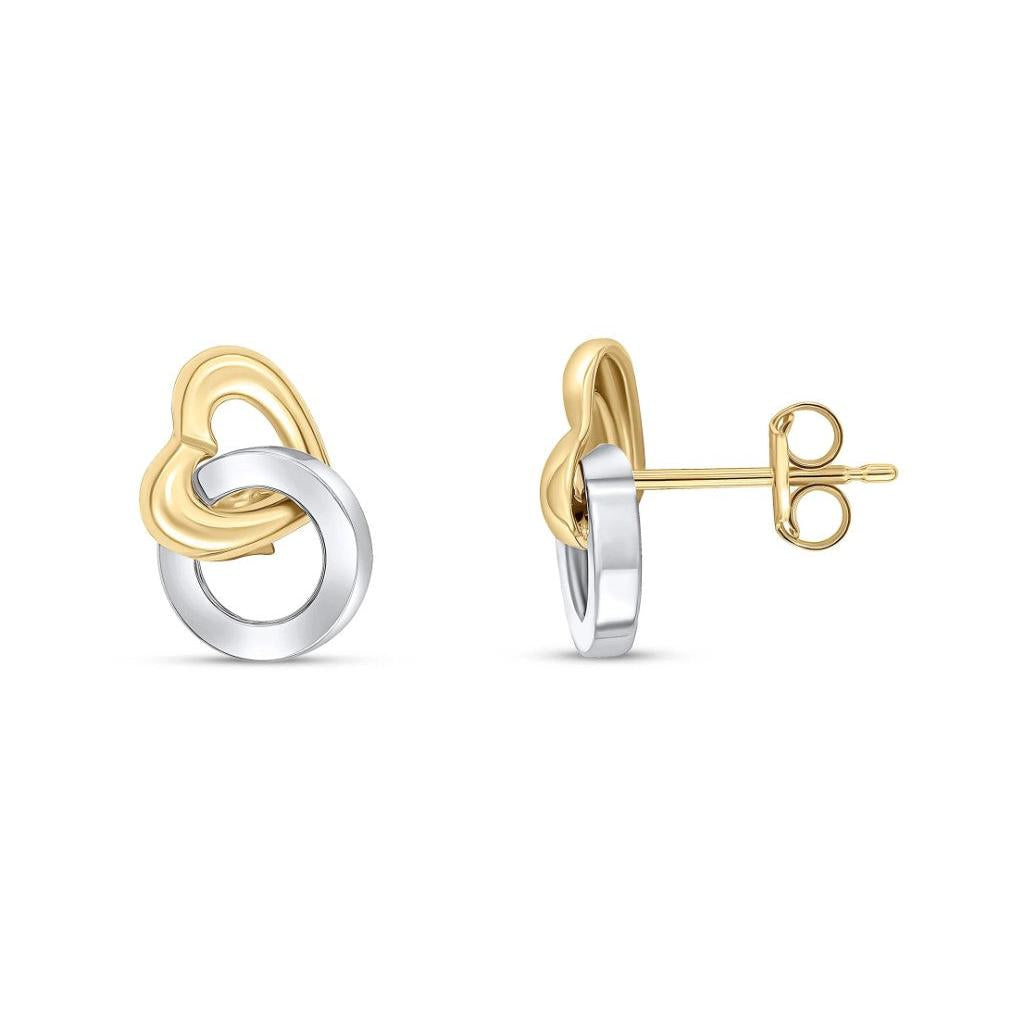 9ct Yellow and White Gold Heart and Circle Stud Earrings