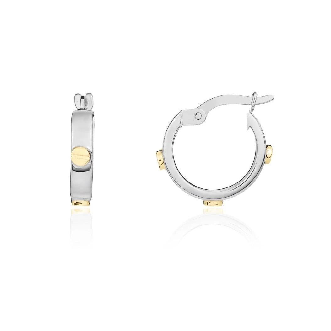 9ct White and Yellow Gold Round Hoop Earrings with Screws