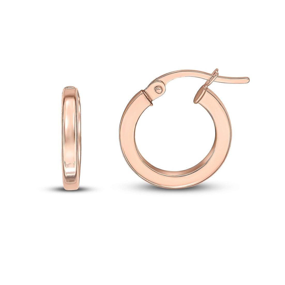 9ct Rose Gold 14mm Square Tubing Round Hoop Earrings