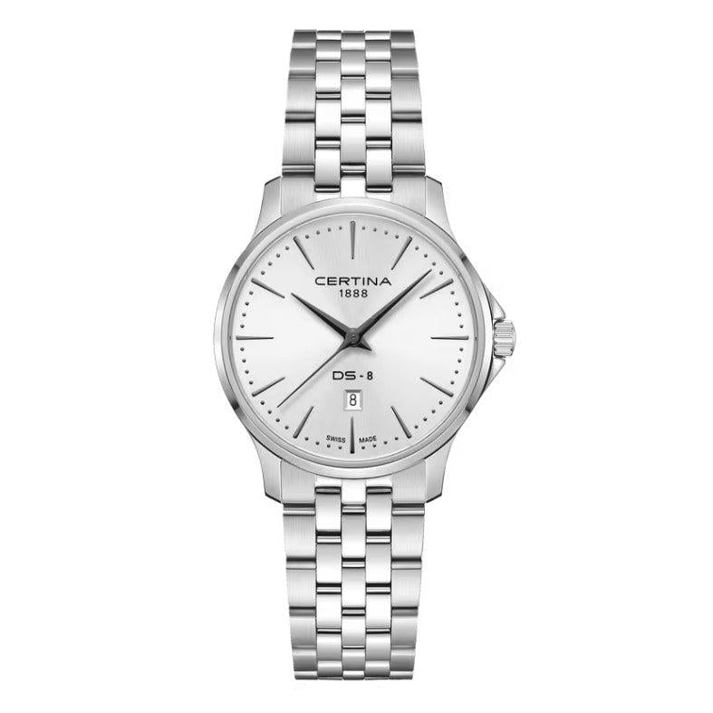 DS-8 Lady Quartz Watch. White Dial Stainless Steel Bracelet.