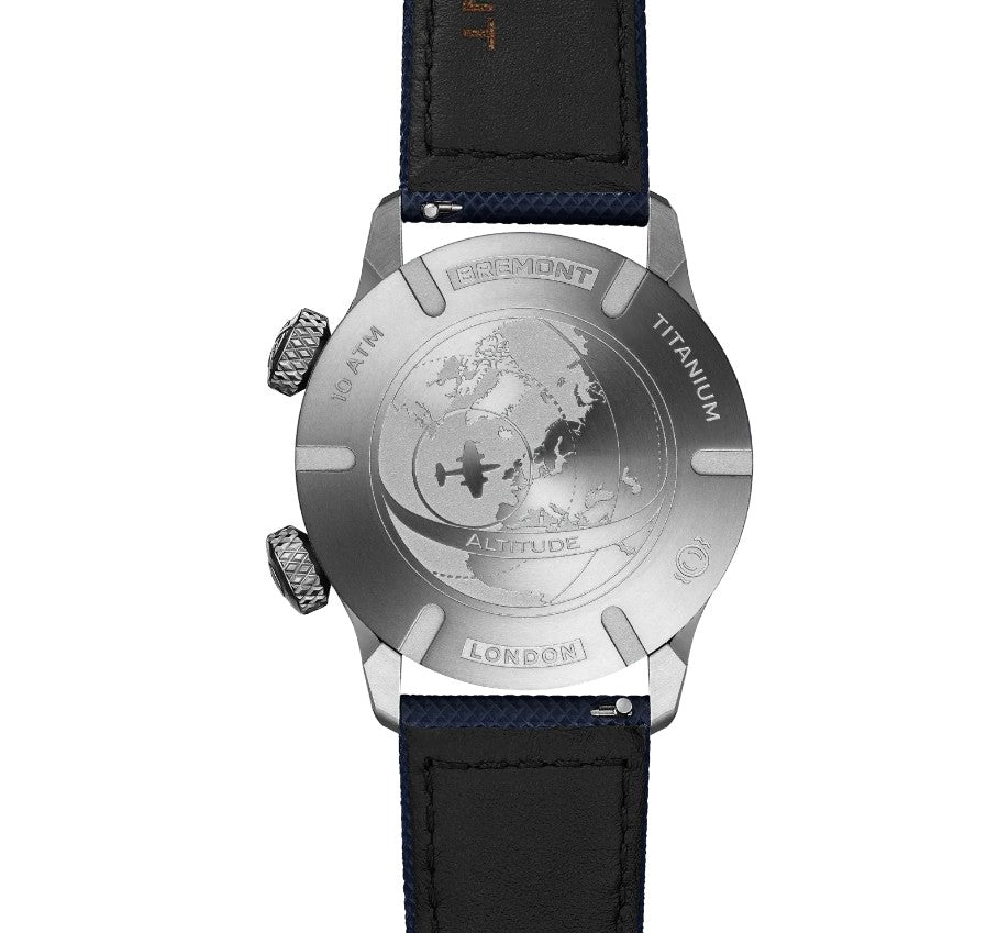 Bremont Altitude MB Meteor Time Zone Automatic Watch. Blue Dial Blue Rubber/Leather Strap